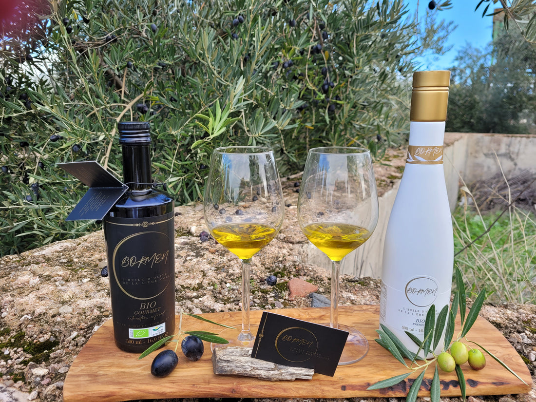 bouteille huile bormen d'olive en pleine nature